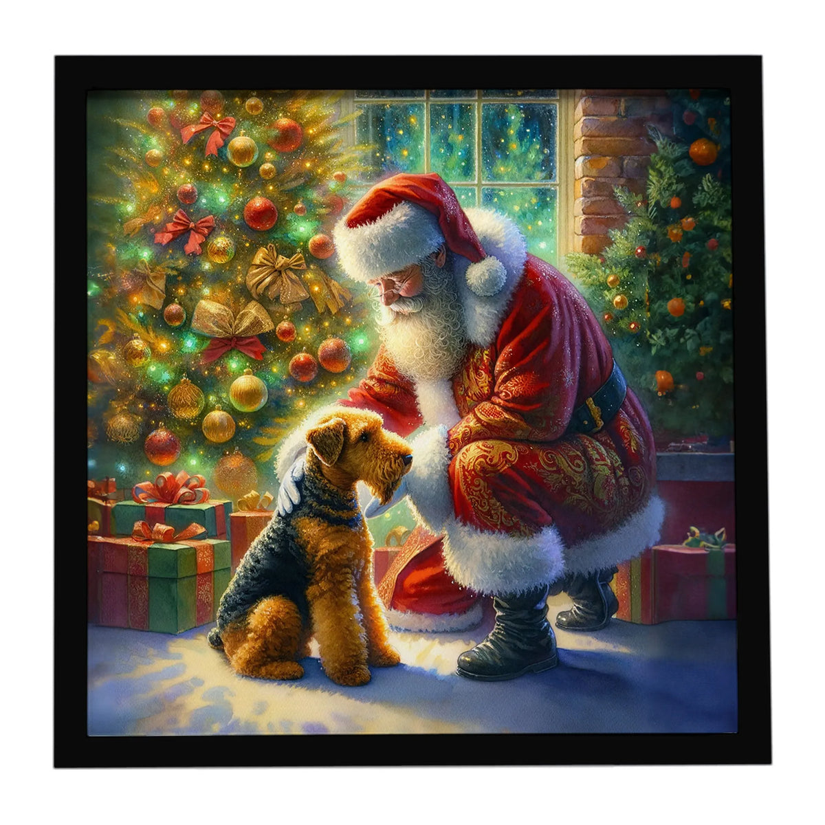 Airedale Terrier and Santa Claus Framed Metal Print - Size: 8X8 | Pack Of: 1 | Collection name: Moments with santa