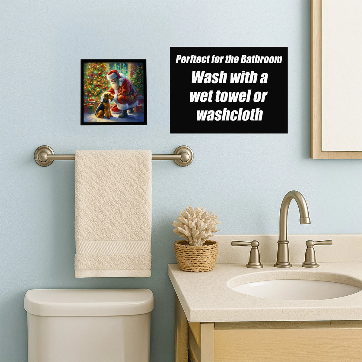 Airedale Terrier and Santa Claus Framed Metal Print - Size: 8X8 | Pack Of: 1 | Collection name: Moments with santa