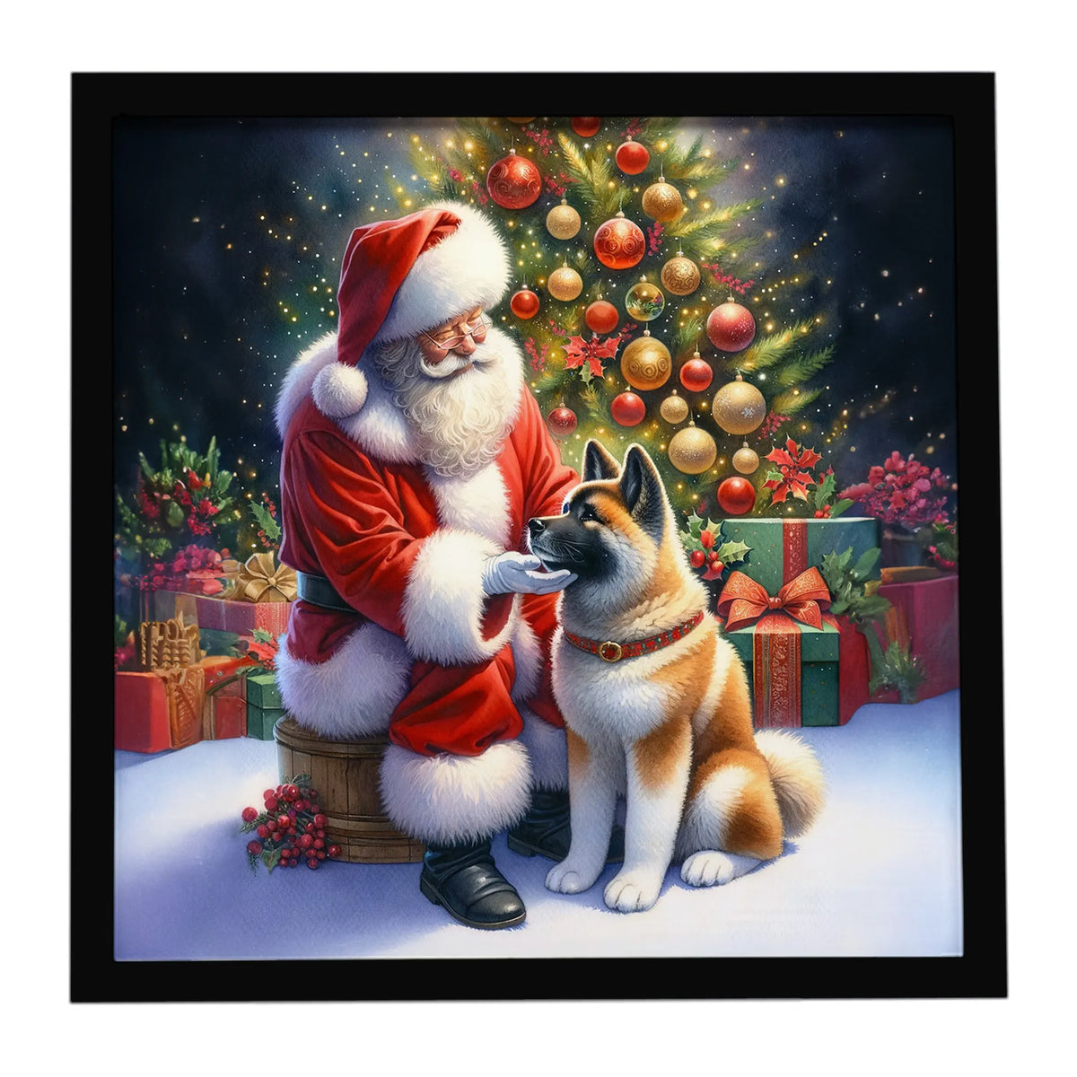 Airedale Terrier and Santa Claus Framed Metal Print - Size: 8X8 | Pack Of: 1 | Collection name: Moments with santa
