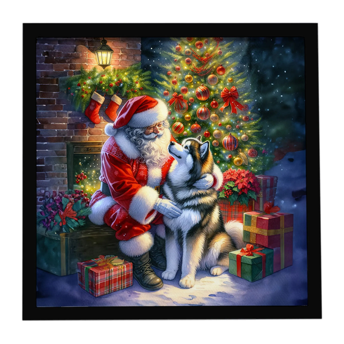 Airedale Terrier and Santa Claus Framed Metal Print - Size: 8X8 | Pack Of: 1 | Collection name: Moments with santa