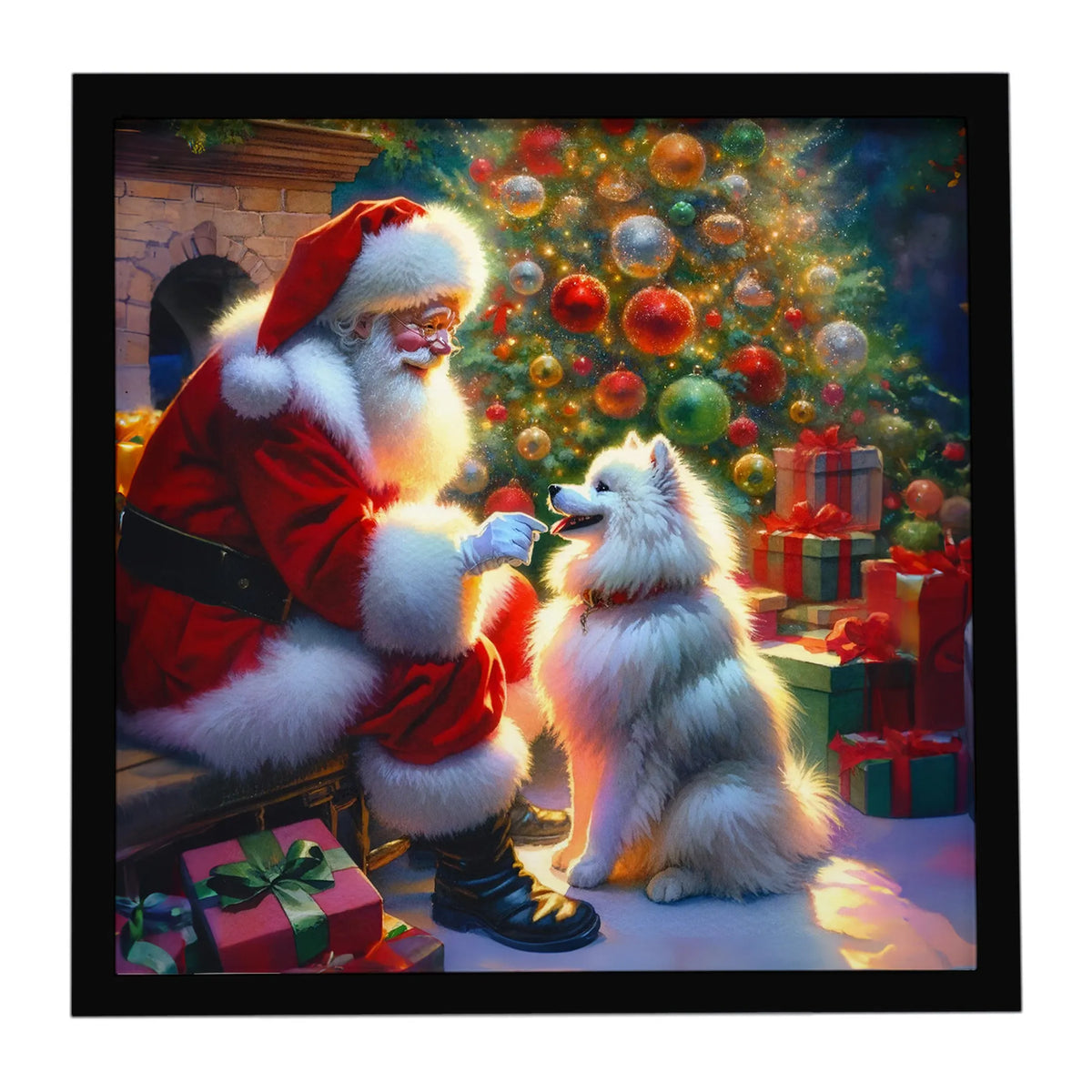 Airedale Terrier and Santa Claus Framed Metal Print - Size: 8X8 | Pack Of: 1 | Collection name: Moments with santa