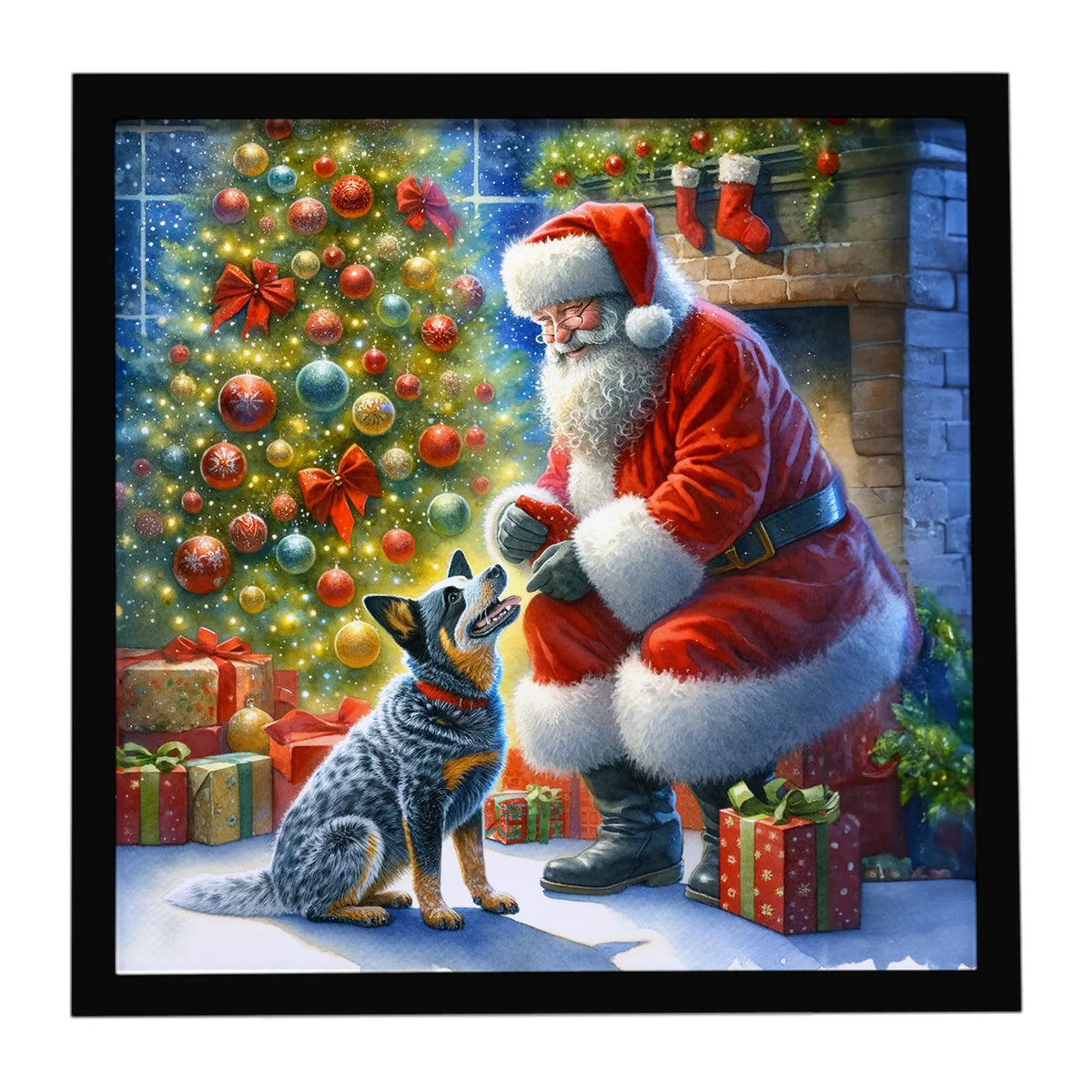 Airedale Terrier and Santa Claus Framed Metal Print - Size: 8X8 | Pack Of: 1 | Collection name: Moments with santa