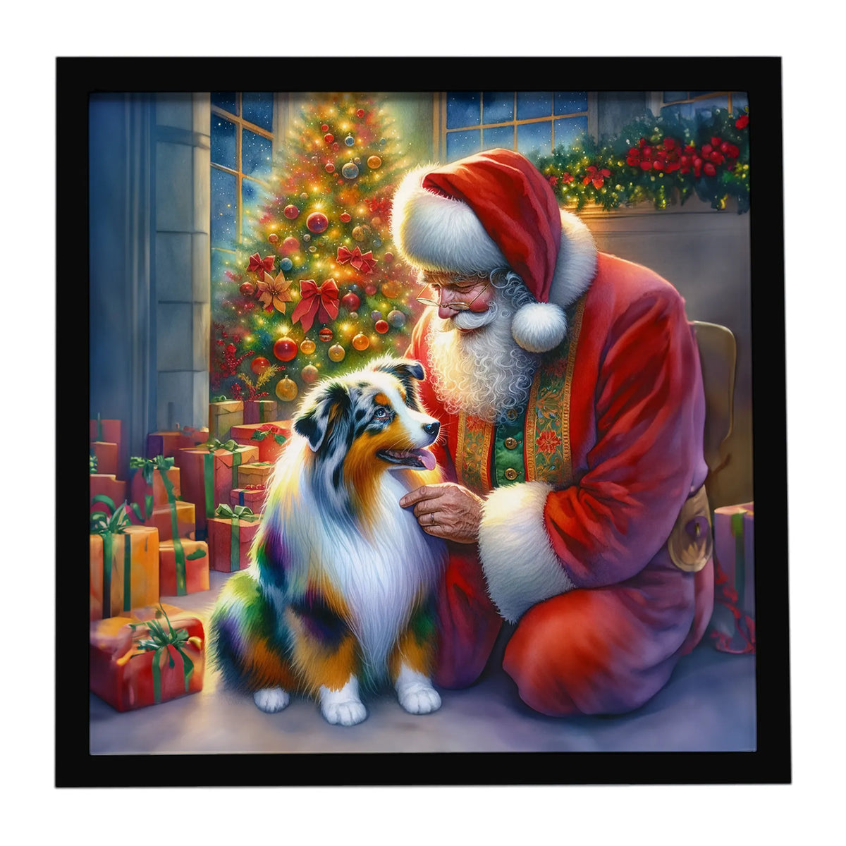 Airedale Terrier and Santa Claus Framed Metal Print - Size: 8X8 | Pack Of: 1 | Collection name: Moments with santa