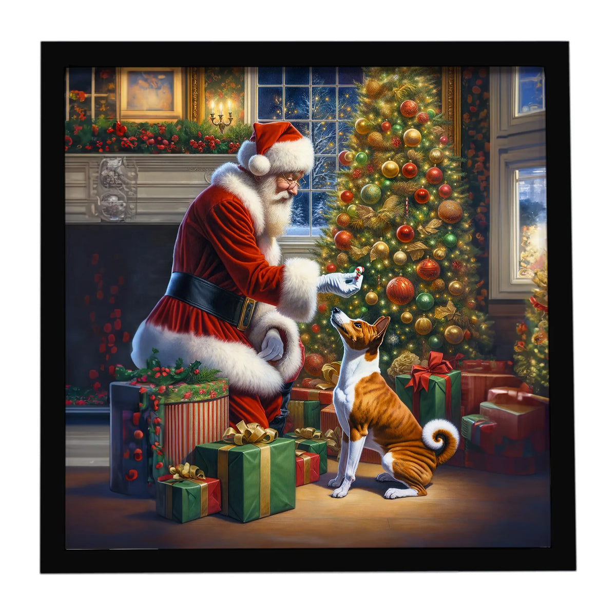 Airedale Terrier and Santa Claus Framed Metal Print - Size: 8X8 | Pack Of: 1 | Collection name: Moments with santa