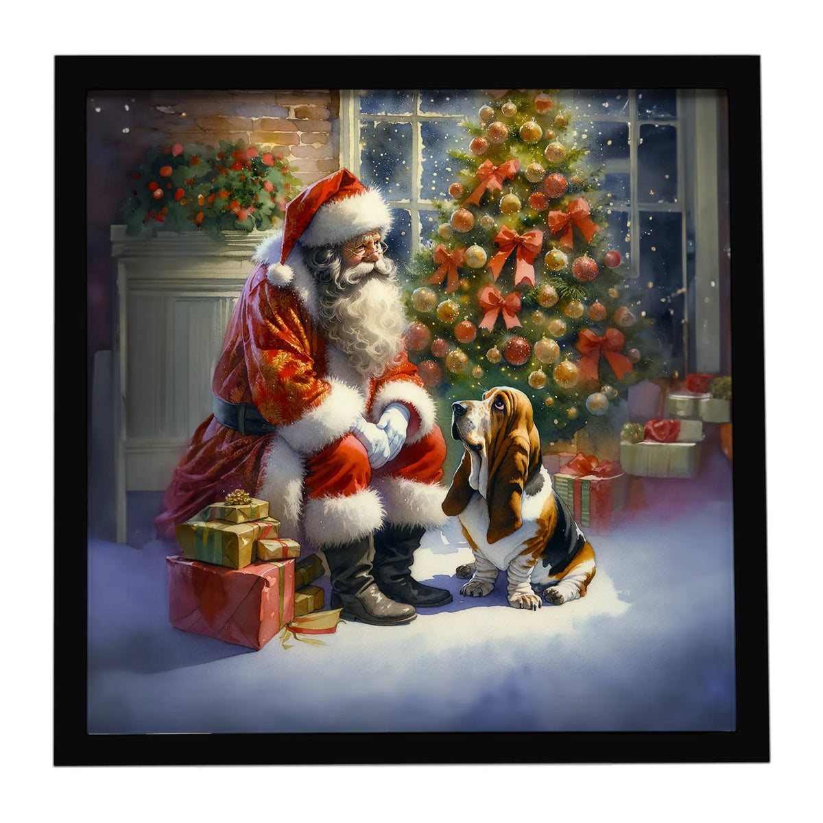 Airedale Terrier and Santa Claus Framed Metal Print - Size: 8X8 | Pack Of: 1 | Collection name: Moments with santa
