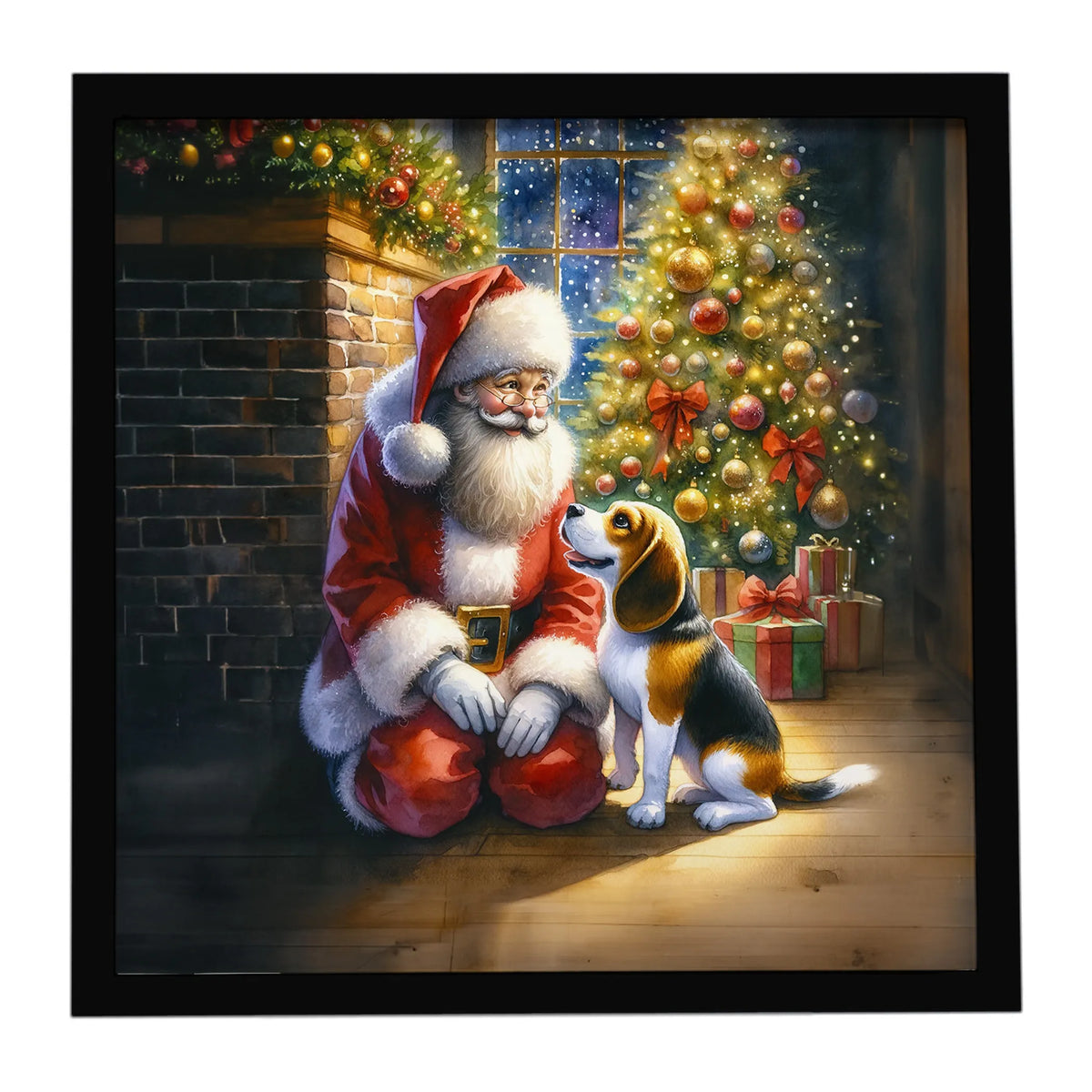 Airedale Terrier and Santa Claus Framed Metal Print - Size: 8X8 | Pack Of: 1 | Collection name: Moments with santa