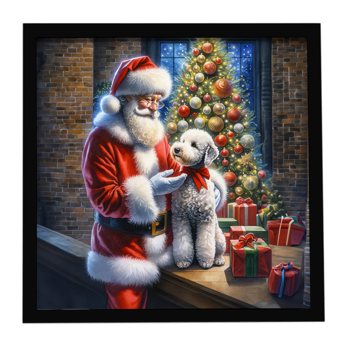 Airedale Terrier and Santa Claus Framed Metal Print - Size: 8X8 | Pack Of: 1 | Collection name: Moments with santa