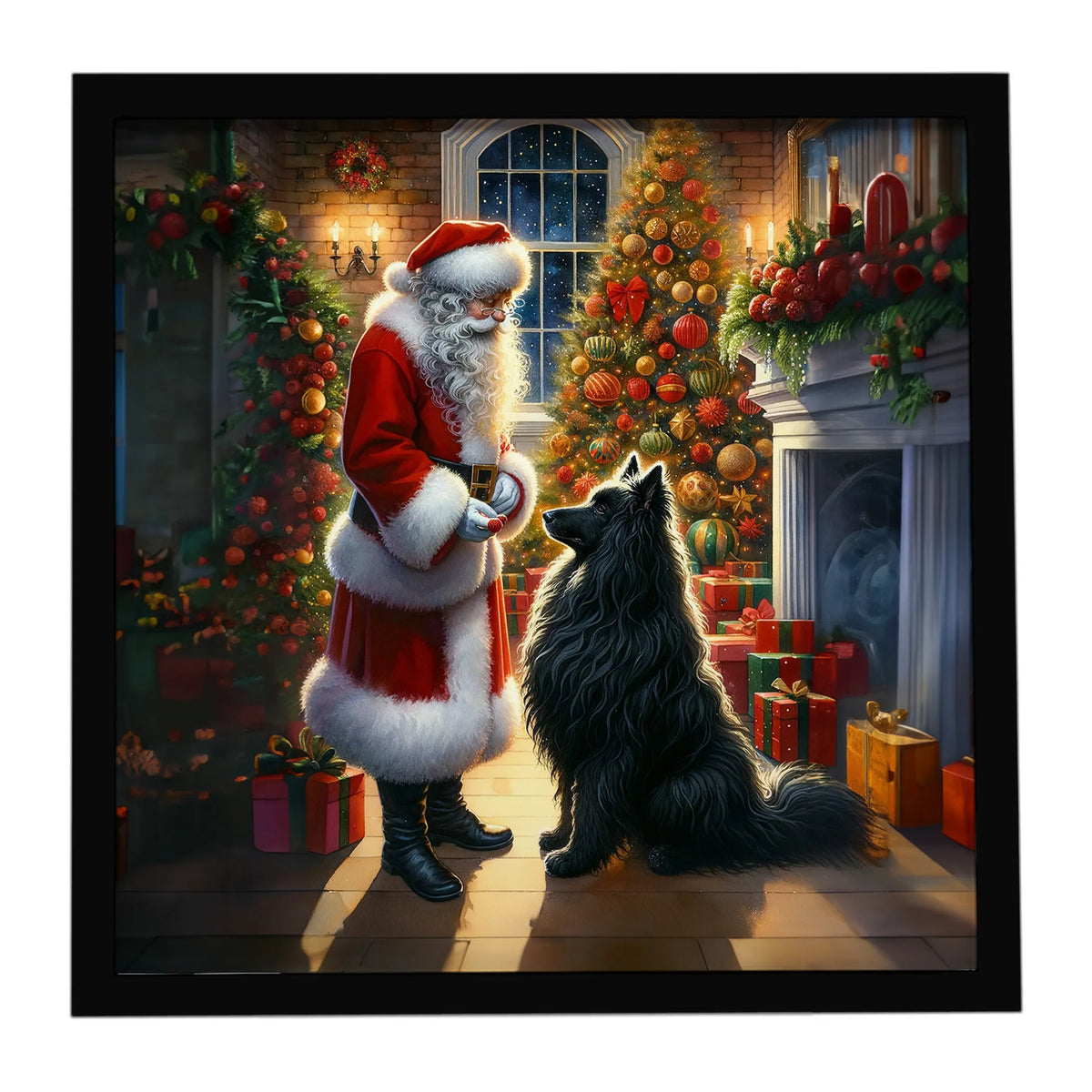 Airedale Terrier and Santa Claus Framed Metal Print - Size: 8X8 | Pack Of: 1 | Collection name: Moments with santa