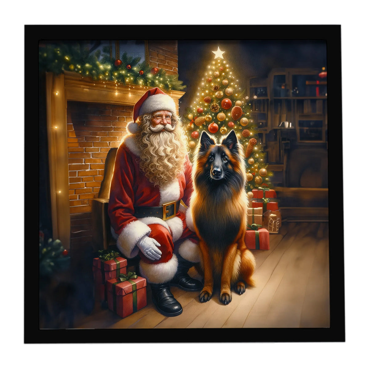 Airedale Terrier and Santa Claus Framed Metal Print - Size: 8X8 | Pack Of: 1 | Collection name: Moments with santa