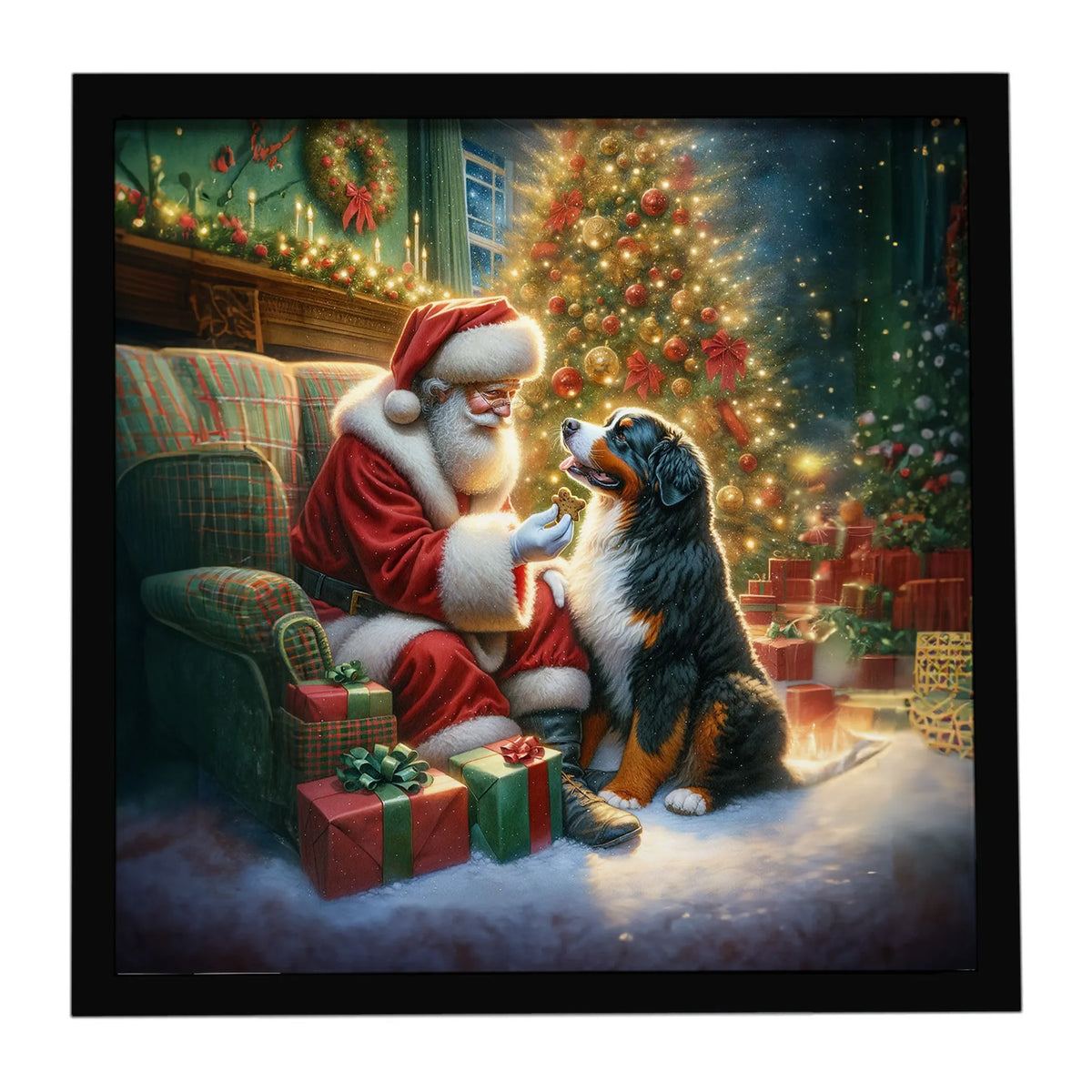 Airedale Terrier and Santa Claus Framed Metal Print - Size: 8X8 | Pack Of: 1 | Collection name: Moments with santa