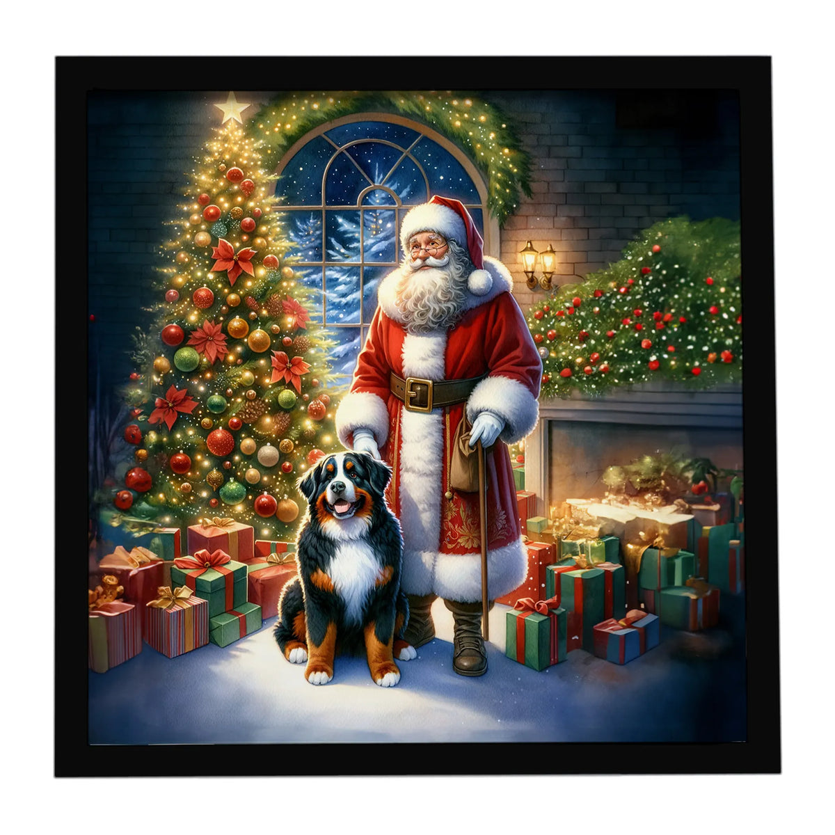 Airedale Terrier and Santa Claus Framed Metal Print - Size: 8X8 | Pack Of: 1 | Collection name: Moments with santa