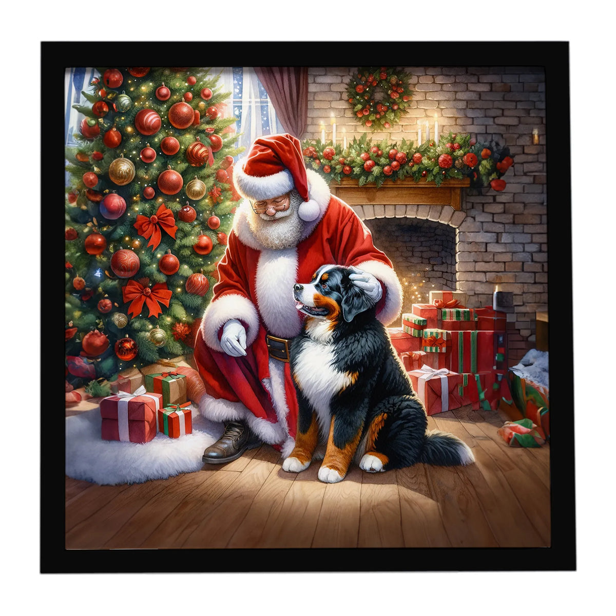 Airedale Terrier and Santa Claus Framed Metal Print - Size: 8X8 | Pack Of: 1 | Collection name: Moments with santa