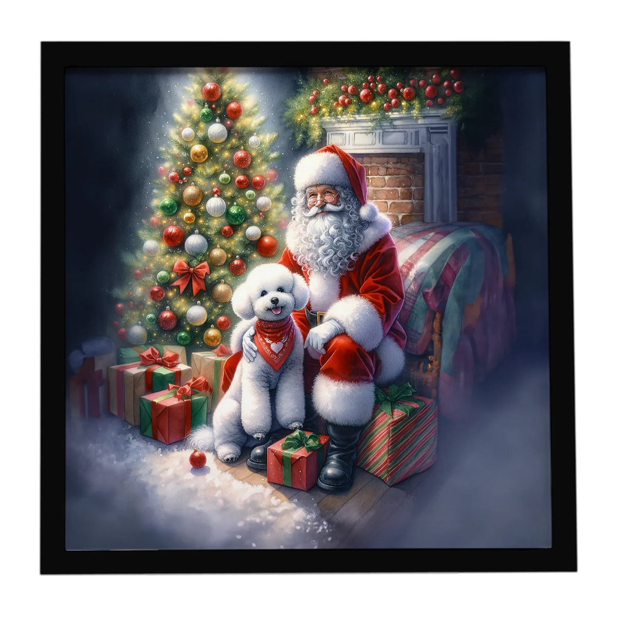 Airedale Terrier and Santa Claus Framed Metal Print - Size: 8X8 | Pack Of: 1 | Collection name: Moments with santa