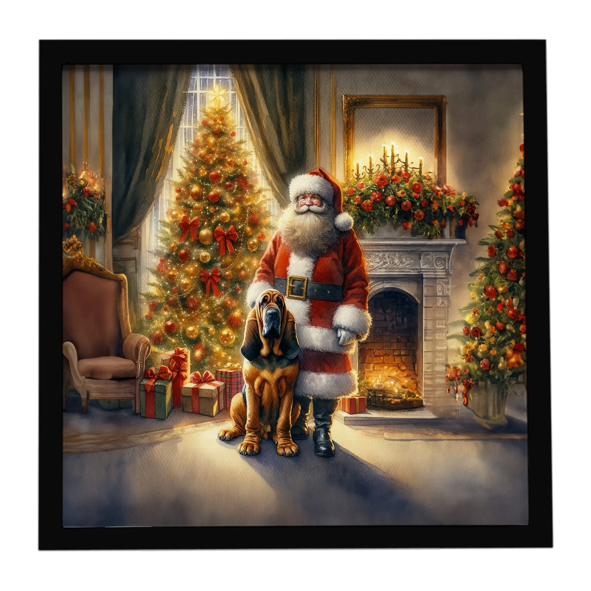 Airedale Terrier and Santa Claus Framed Metal Print - Size: 8X8 | Pack Of: 1 | Collection name: Moments with santa