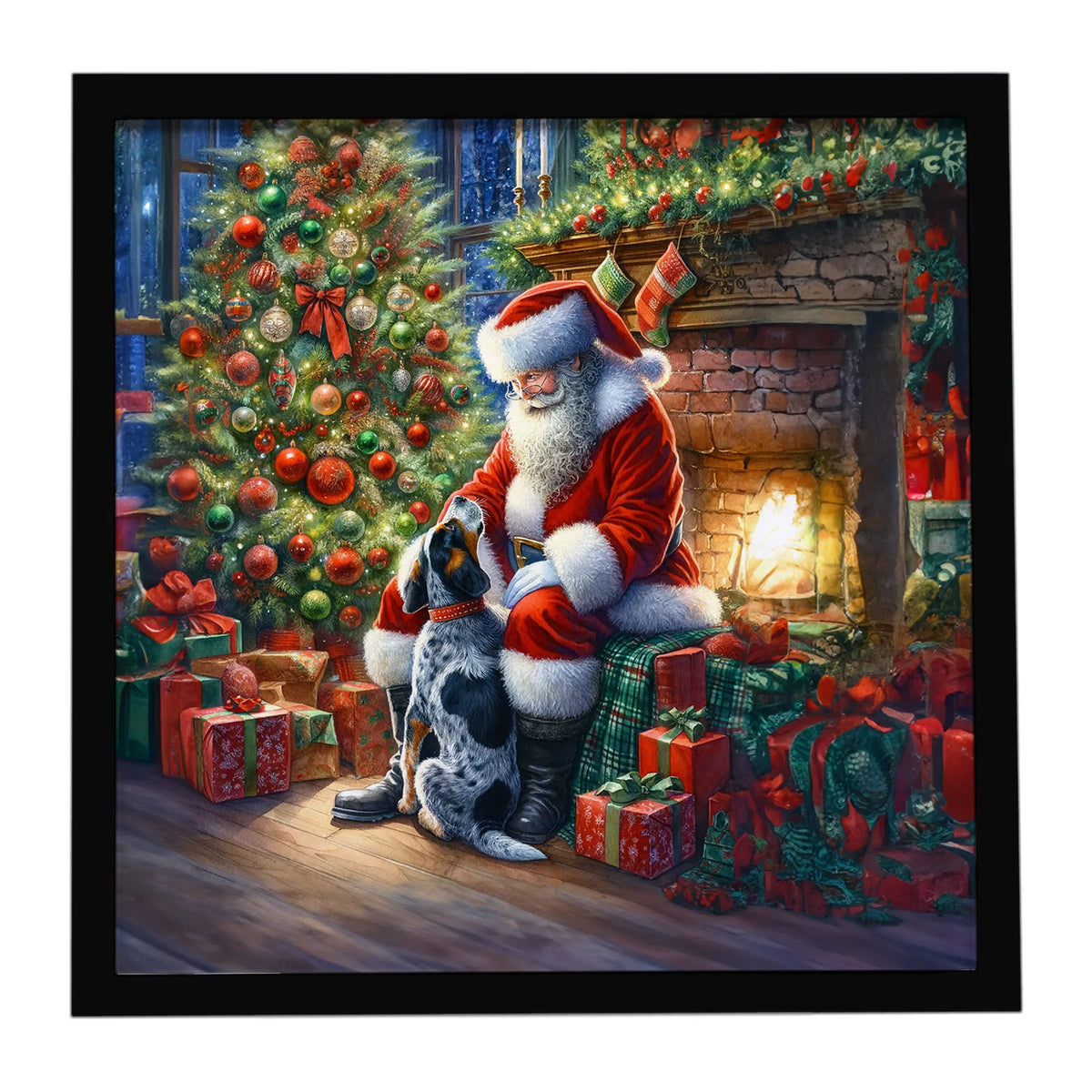 Airedale Terrier and Santa Claus Framed Metal Print - Size: 8X8 | Pack Of: 1 | Collection name: Moments with santa
