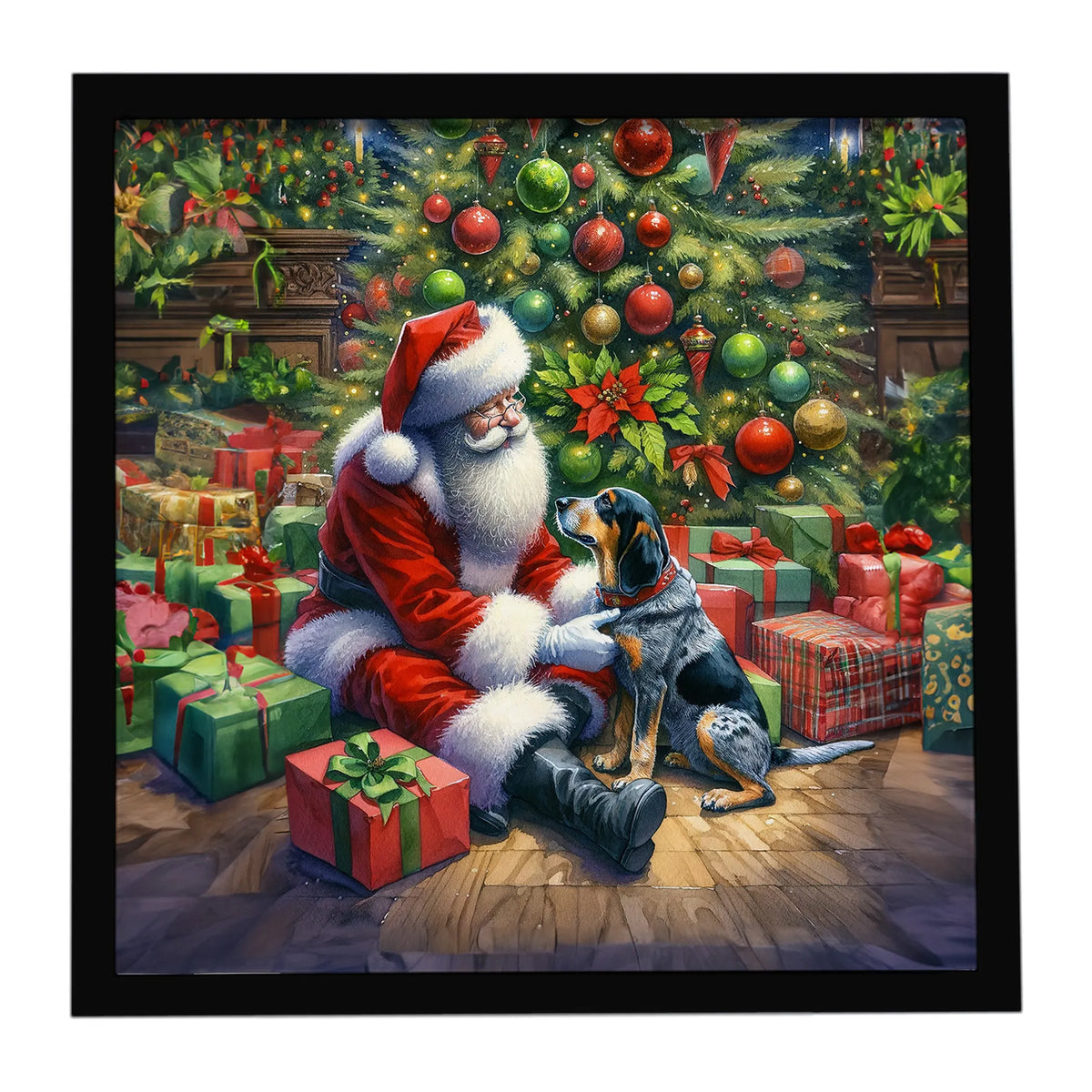 Airedale Terrier and Santa Claus Framed Metal Print - Size: 8X8 | Pack Of: 1 | Collection name: Moments with santa