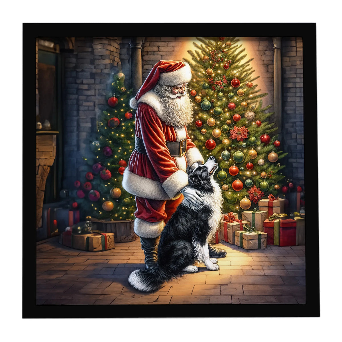 Airedale Terrier and Santa Claus Framed Metal Print - Size: 8X8 | Pack Of: 1 | Collection name: Moments with santa