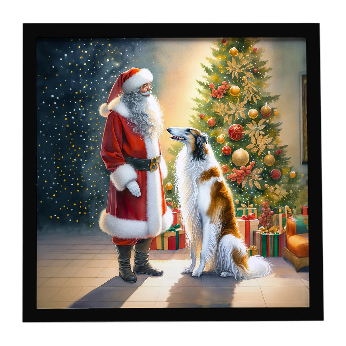 Airedale Terrier and Santa Claus Framed Metal Print - Size: 8X8 | Pack Of: 1 | Collection name: Moments with santa
