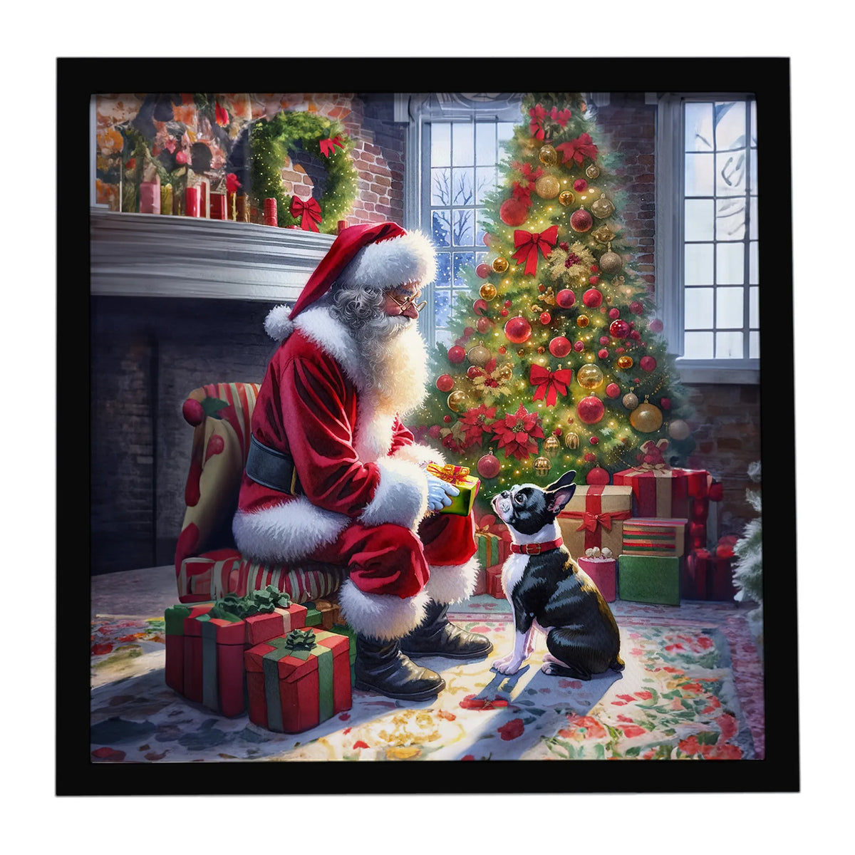 Airedale Terrier and Santa Claus Framed Metal Print - Size: 8X8 | Pack Of: 1 | Collection name: Moments with santa