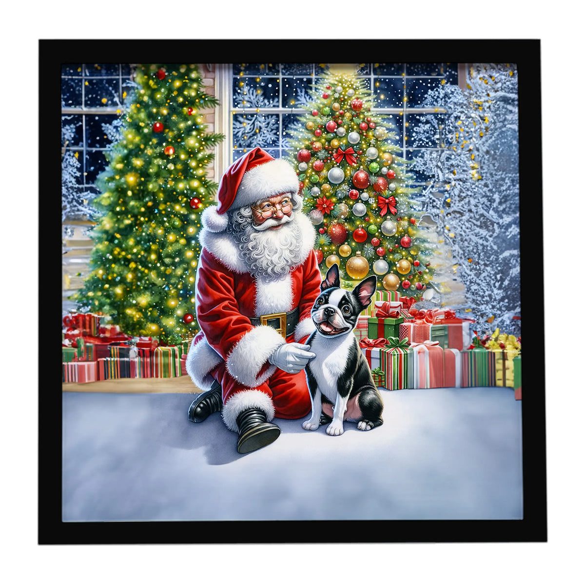 Airedale Terrier and Santa Claus Framed Metal Print - Size: 8X8 | Pack Of: 1 | Collection name: Moments with santa