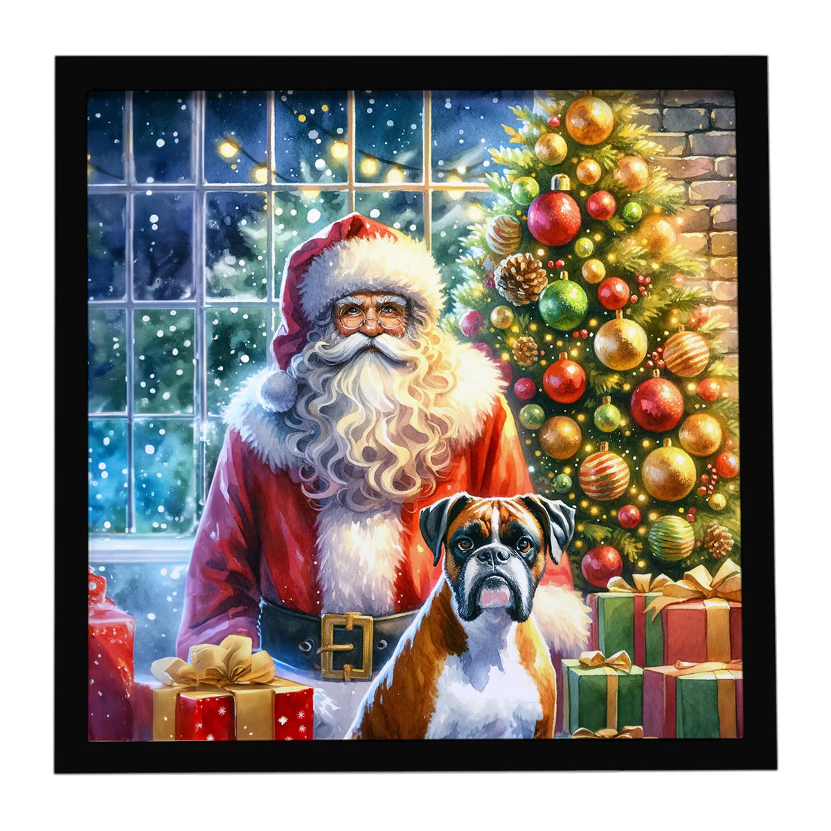 Airedale Terrier and Santa Claus Framed Metal Print - Size: 8X8 | Pack Of: 1 | Collection name: Moments with santa