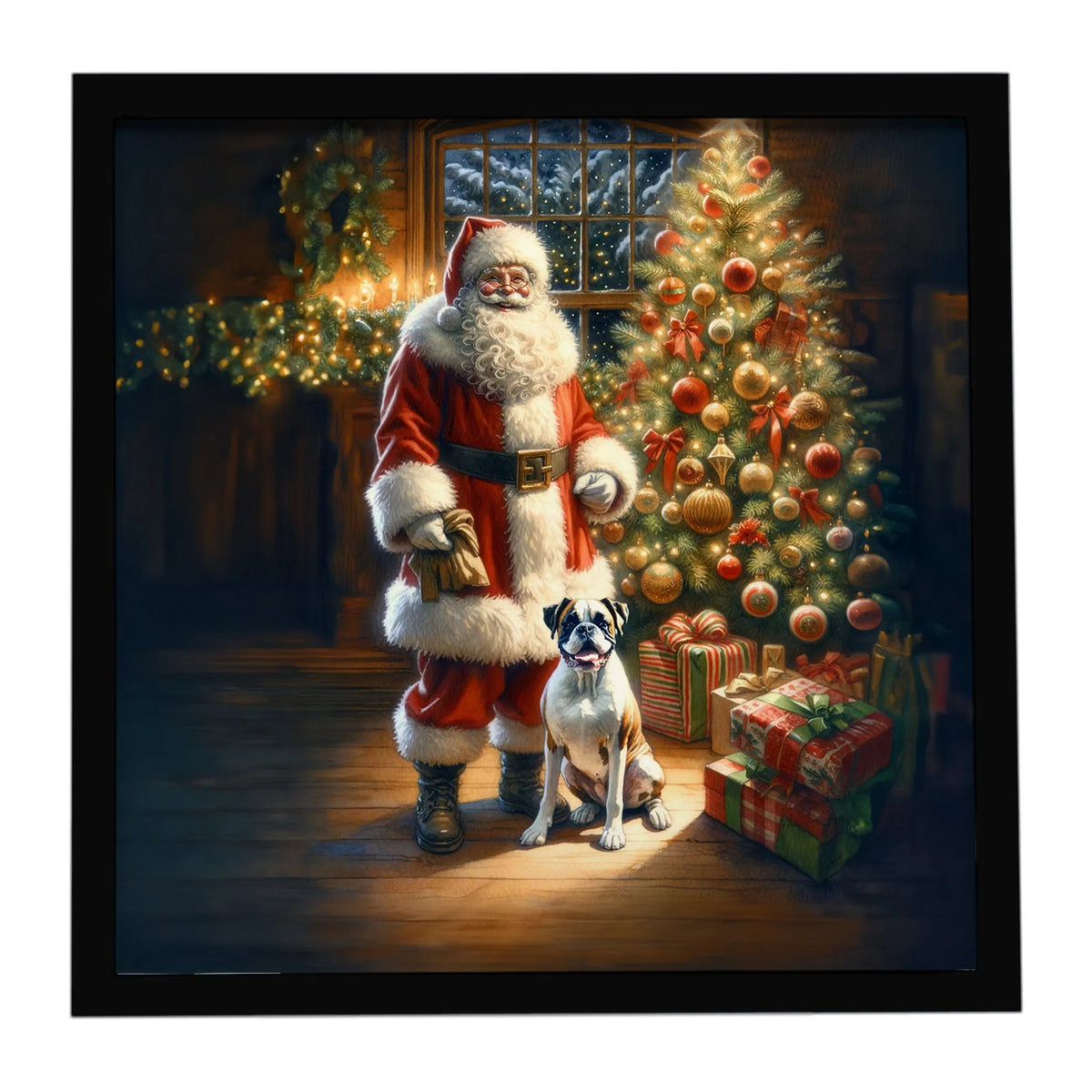 Airedale Terrier and Santa Claus Framed Metal Print - Size: 8X8 | Pack Of: 1 | Collection name: Moments with santa