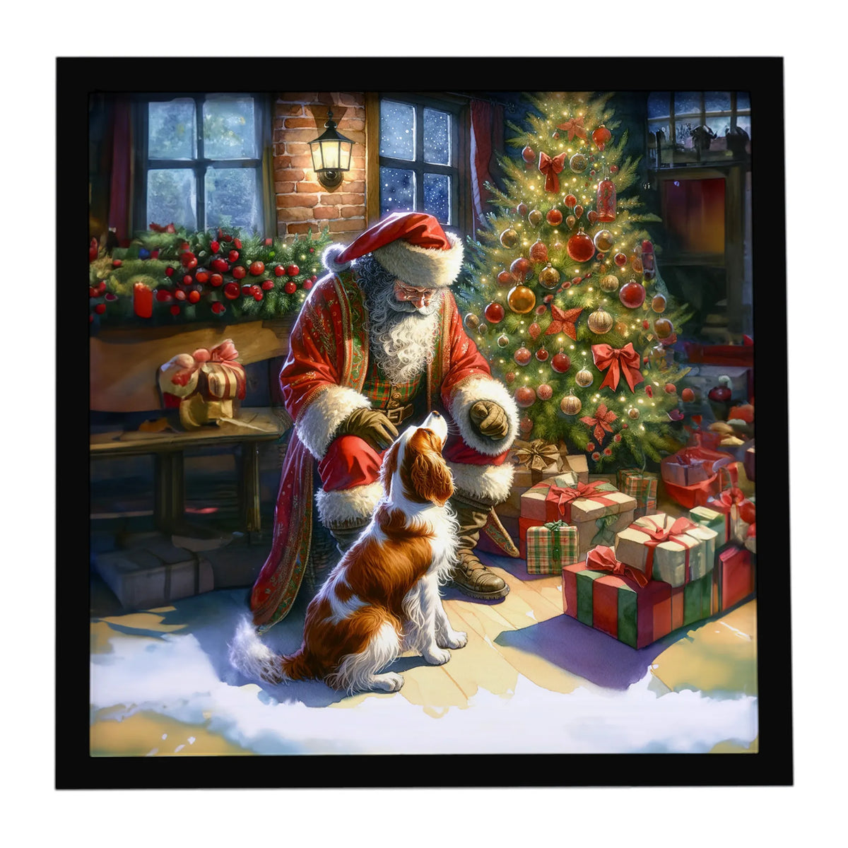 Airedale Terrier and Santa Claus Framed Metal Print - Size: 8X8 | Pack Of: 1 | Collection name: Moments with santa