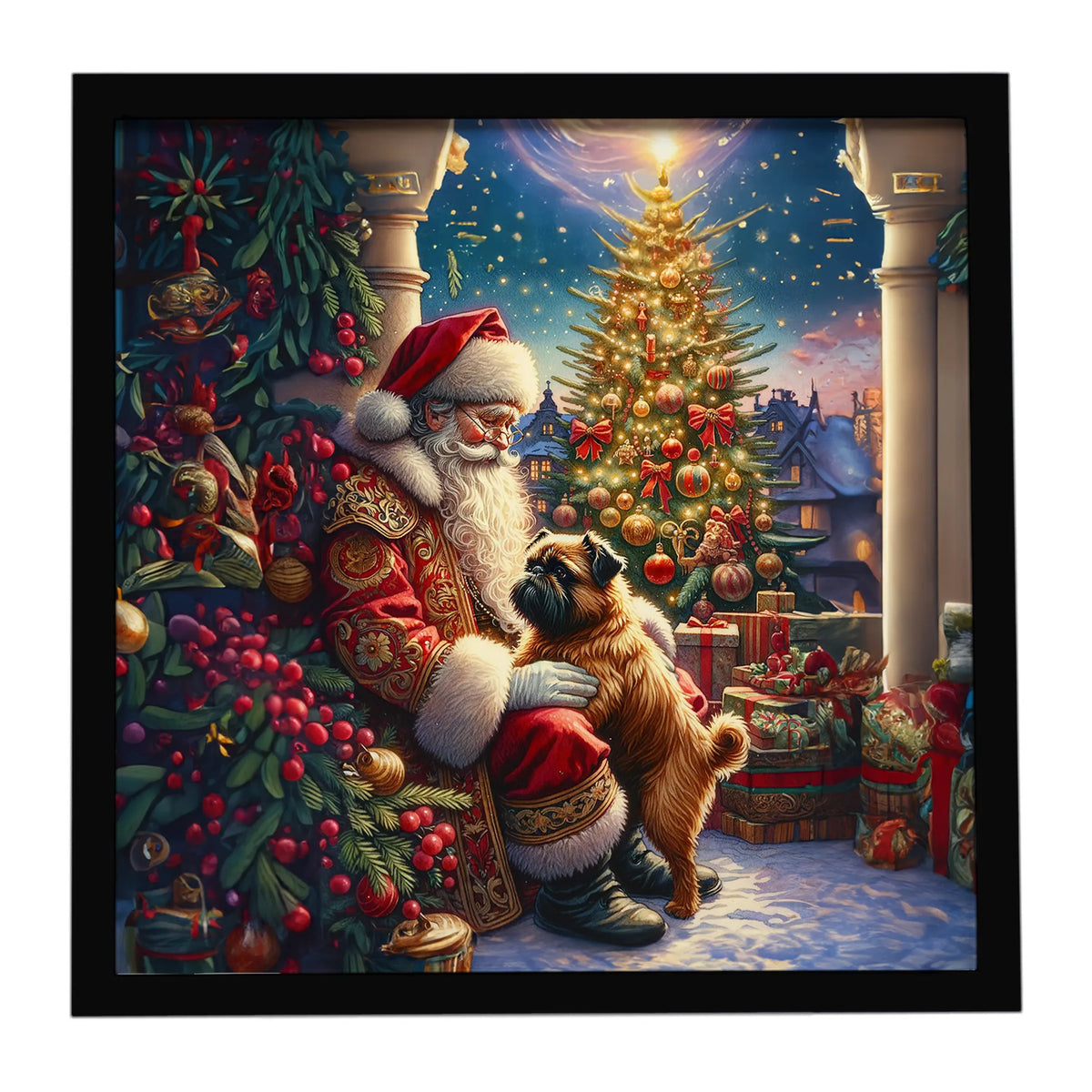 Airedale Terrier and Santa Claus Framed Metal Print - Size: 8X8 | Pack Of: 1 | Collection name: Moments with santa