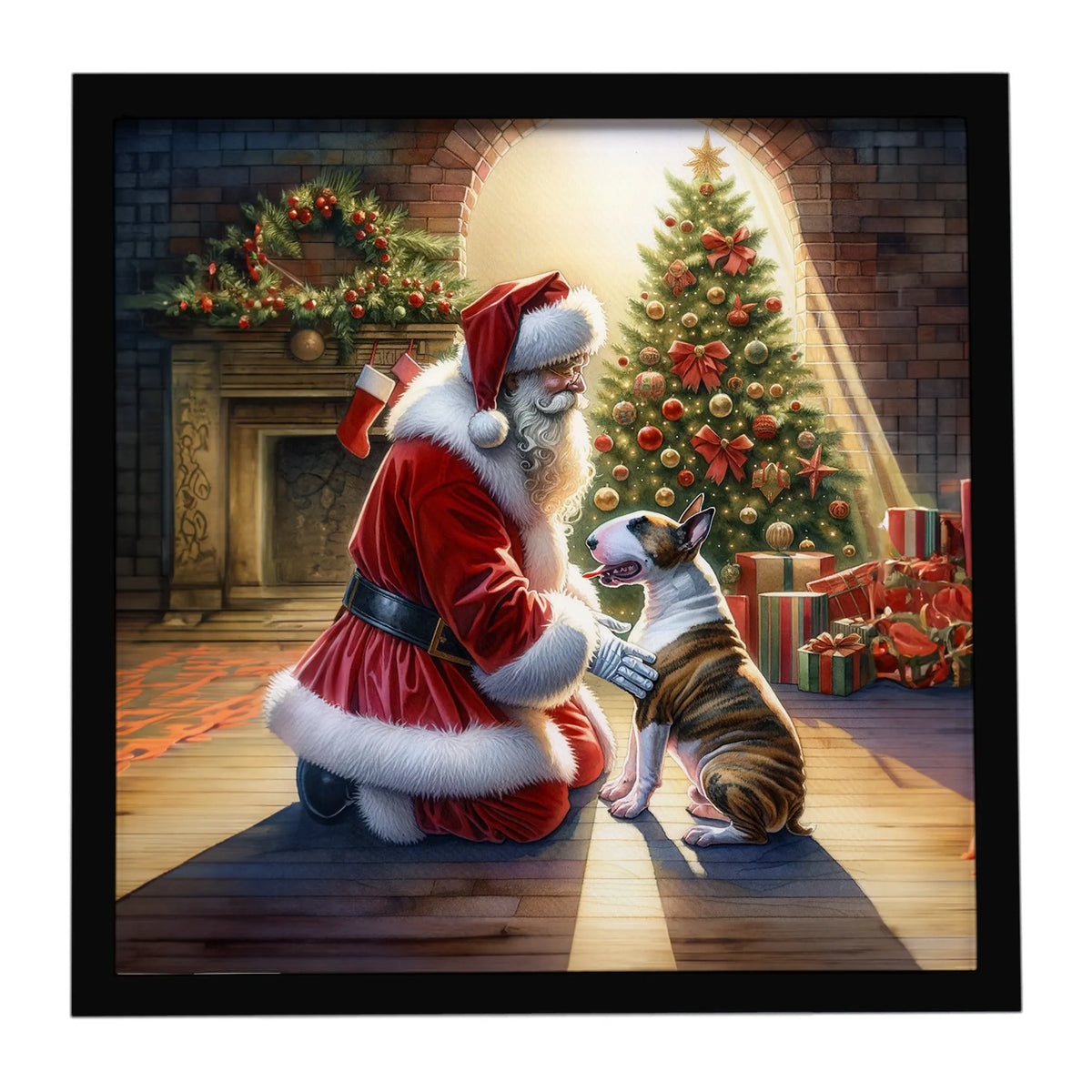 Airedale Terrier and Santa Claus Framed Metal Print - Size: 8X8 | Pack Of: 1 | Collection name: Moments with santa