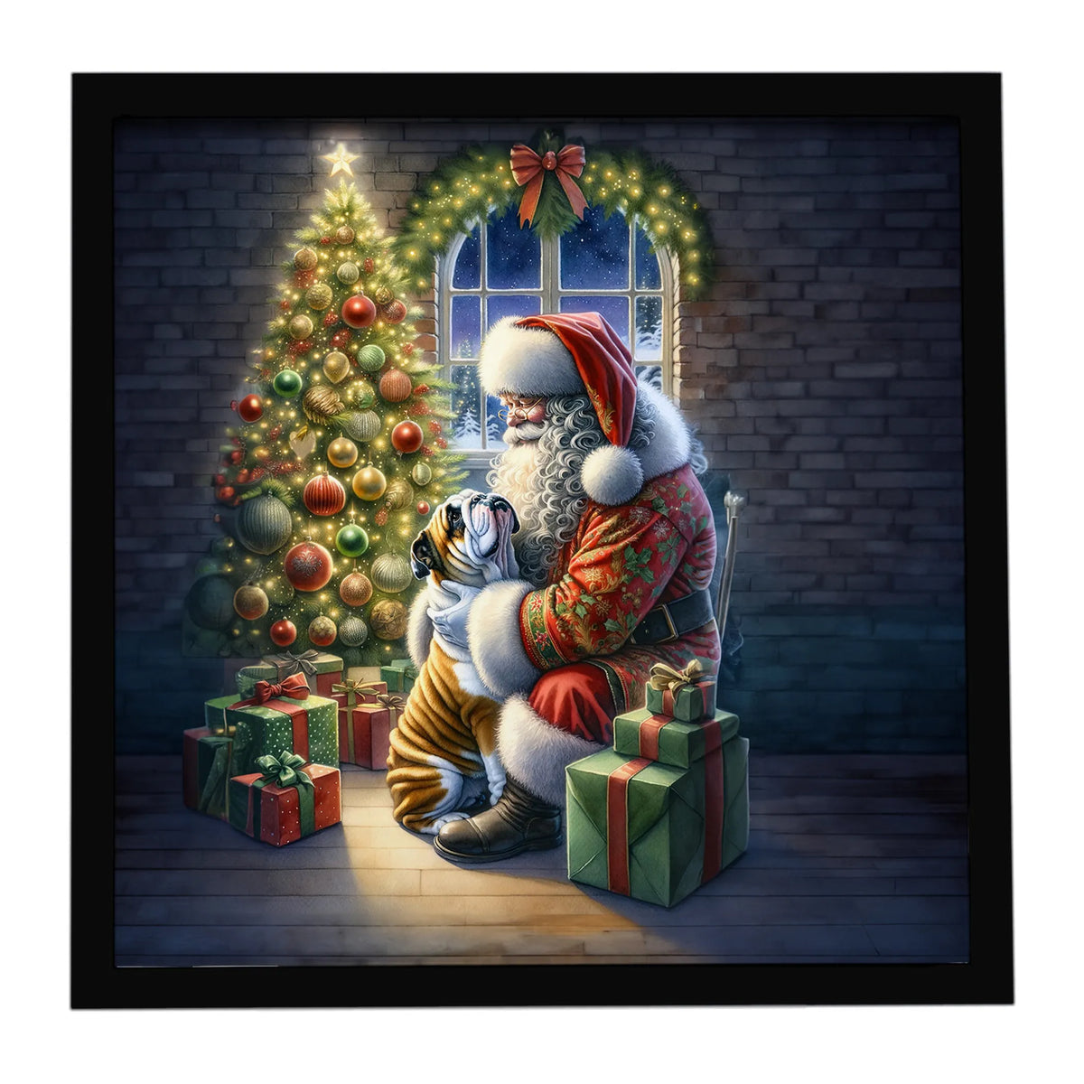 Airedale Terrier and Santa Claus Framed Metal Print - Size: 8X8 | Pack Of: 1 | Collection name: Moments with santa