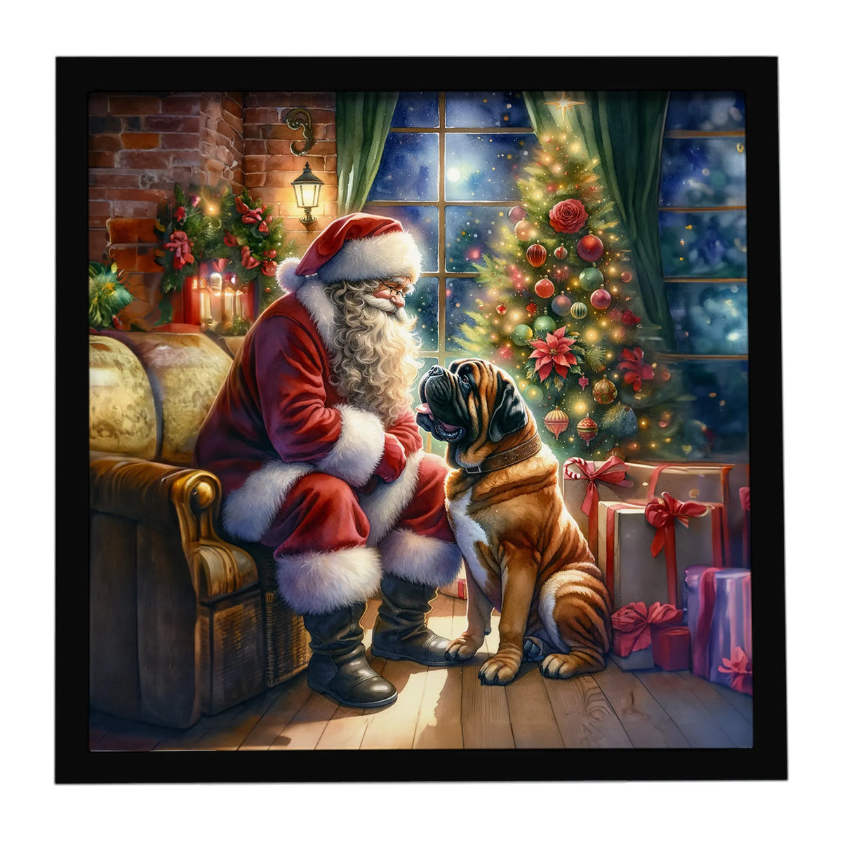Airedale Terrier and Santa Claus Framed Metal Print - Size: 8X8 | Pack Of: 1 | Collection name: Moments with santa