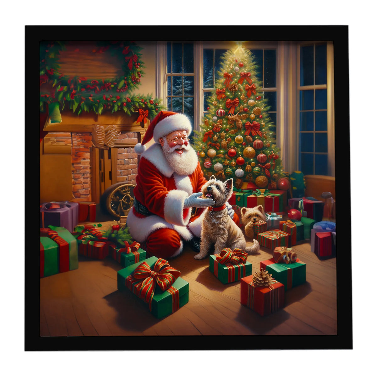 Airedale Terrier and Santa Claus Framed Metal Print - Size: 8X8 | Pack Of: 1 | Collection name: Moments with santa