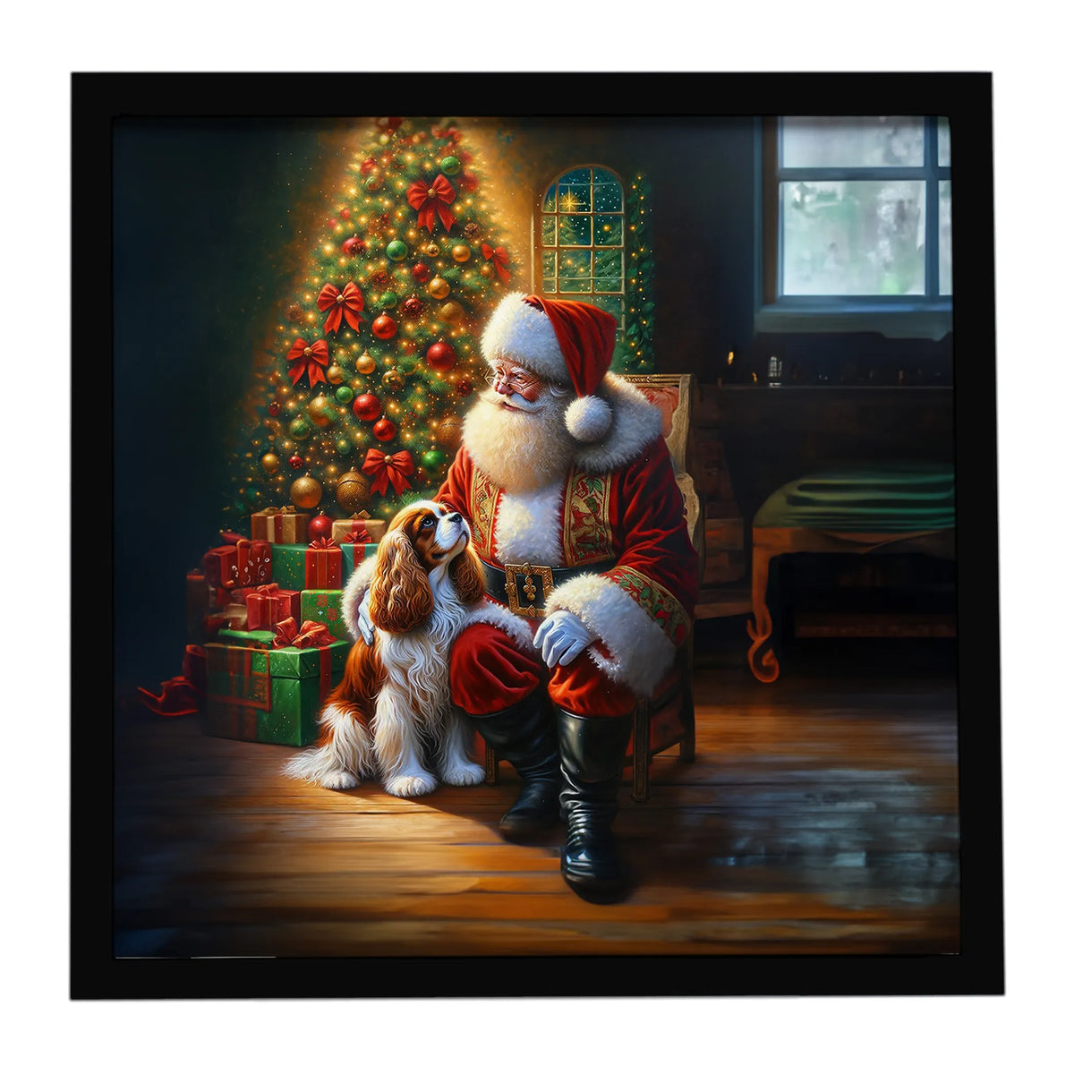 Airedale Terrier and Santa Claus Framed Metal Print - Size: 8X8 | Pack Of: 1 | Collection name: Moments with santa