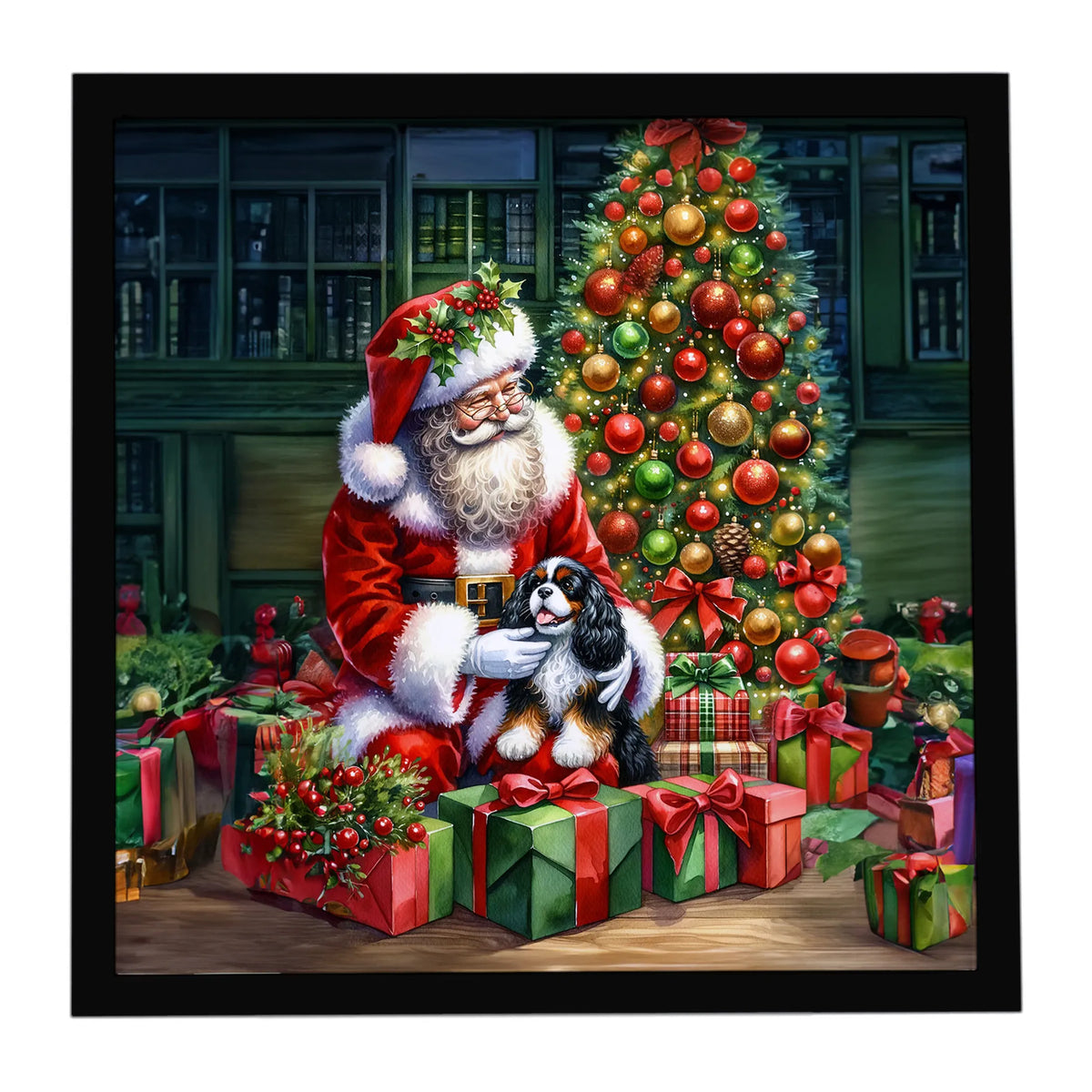 Airedale Terrier and Santa Claus Framed Metal Print - Size: 8X8 | Pack Of: 1 | Collection name: Moments with santa