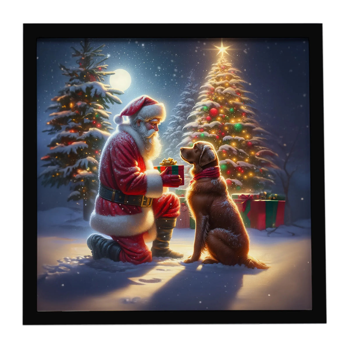 Airedale Terrier and Santa Claus Framed Metal Print - Size: 8X8 | Pack Of: 1 | Collection name: Moments with santa