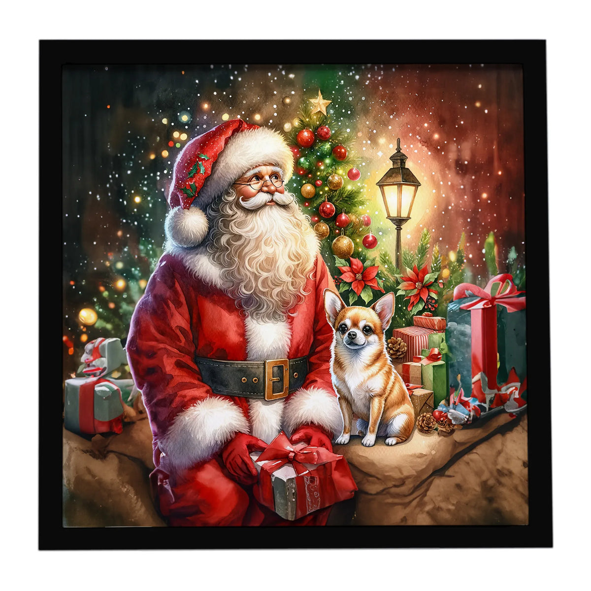 Airedale Terrier and Santa Claus Framed Metal Print - Size: 8X8 | Pack Of: 1 | Collection name: Moments with santa