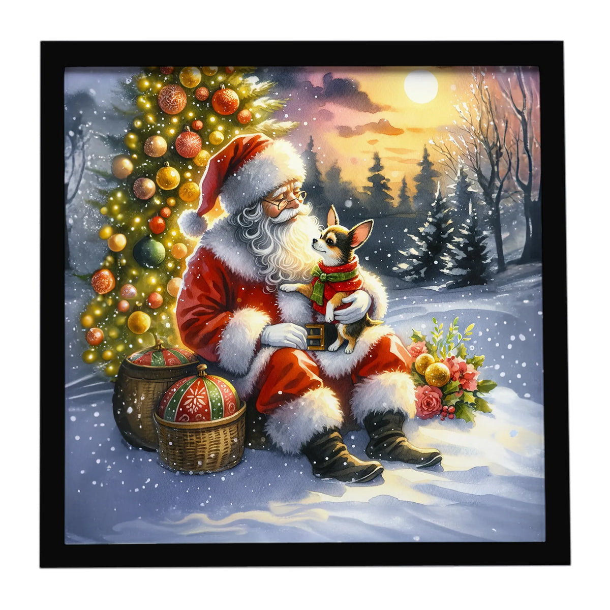Airedale Terrier and Santa Claus Framed Metal Print - Size: 8X8 | Pack Of: 1 | Collection name: Moments with santa