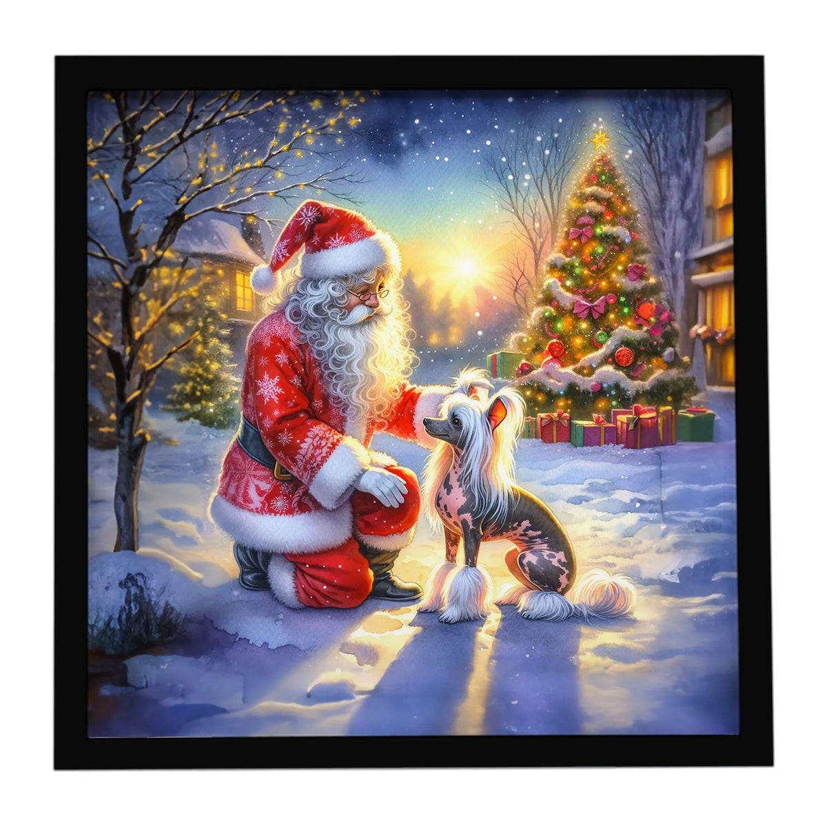 Airedale Terrier and Santa Claus Framed Metal Print - Size: 8X8 | Pack Of: 1 | Collection name: Moments with santa