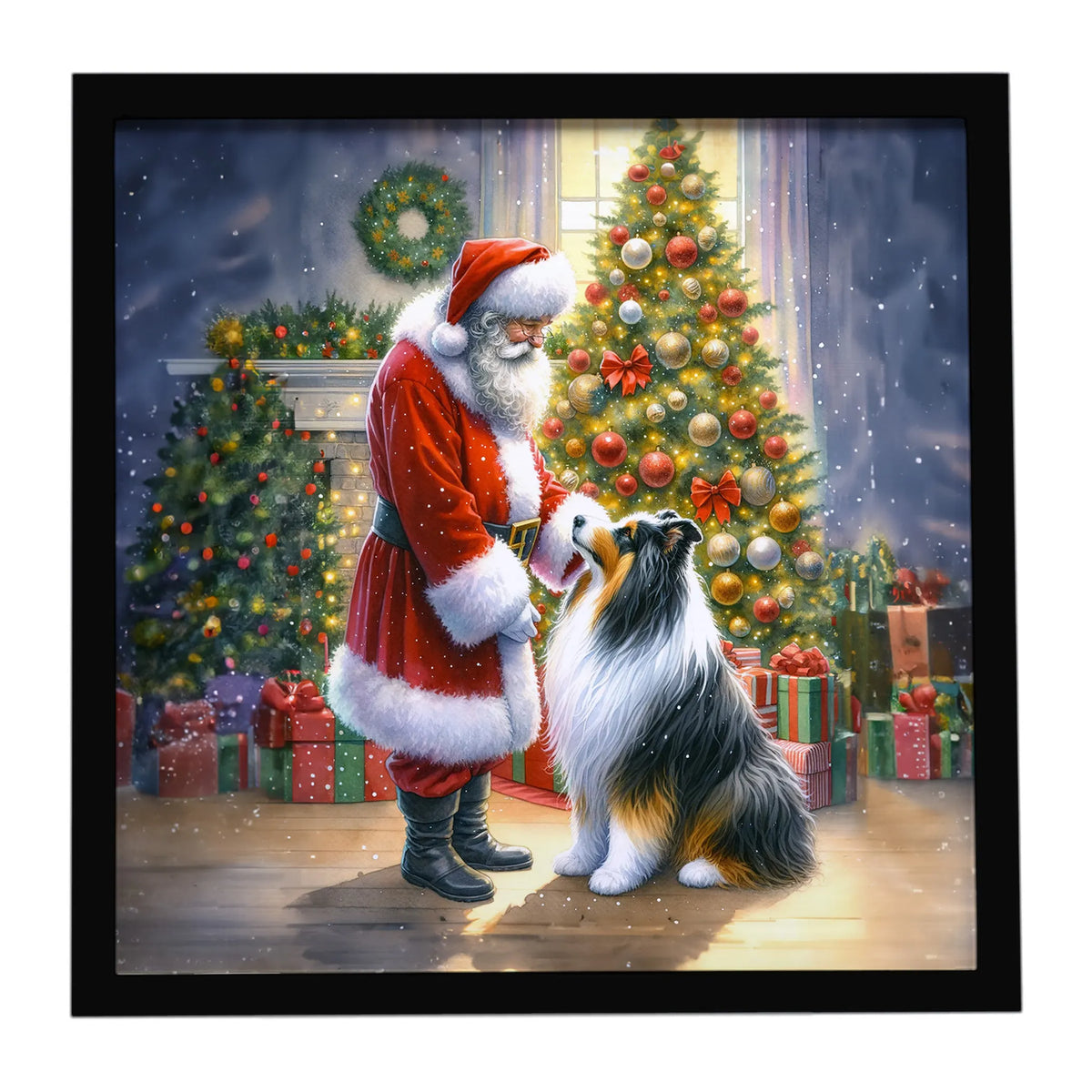 Airedale Terrier and Santa Claus Framed Metal Print - Size: 8X8 | Pack Of: 1 | Collection name: Moments with santa