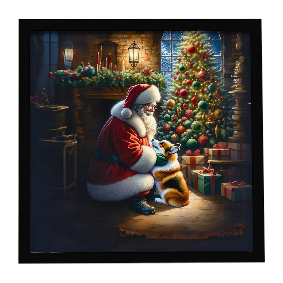 Airedale Terrier and Santa Claus Framed Metal Print - Size: 8X8 | Pack Of: 1 | Collection name: Moments with santa