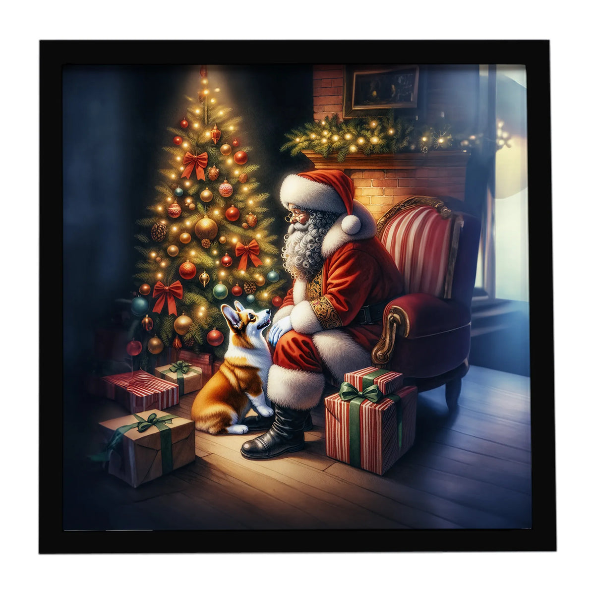 Airedale Terrier and Santa Claus Framed Metal Print - Size: 8X8 | Pack Of: 1 | Collection name: Moments with santa