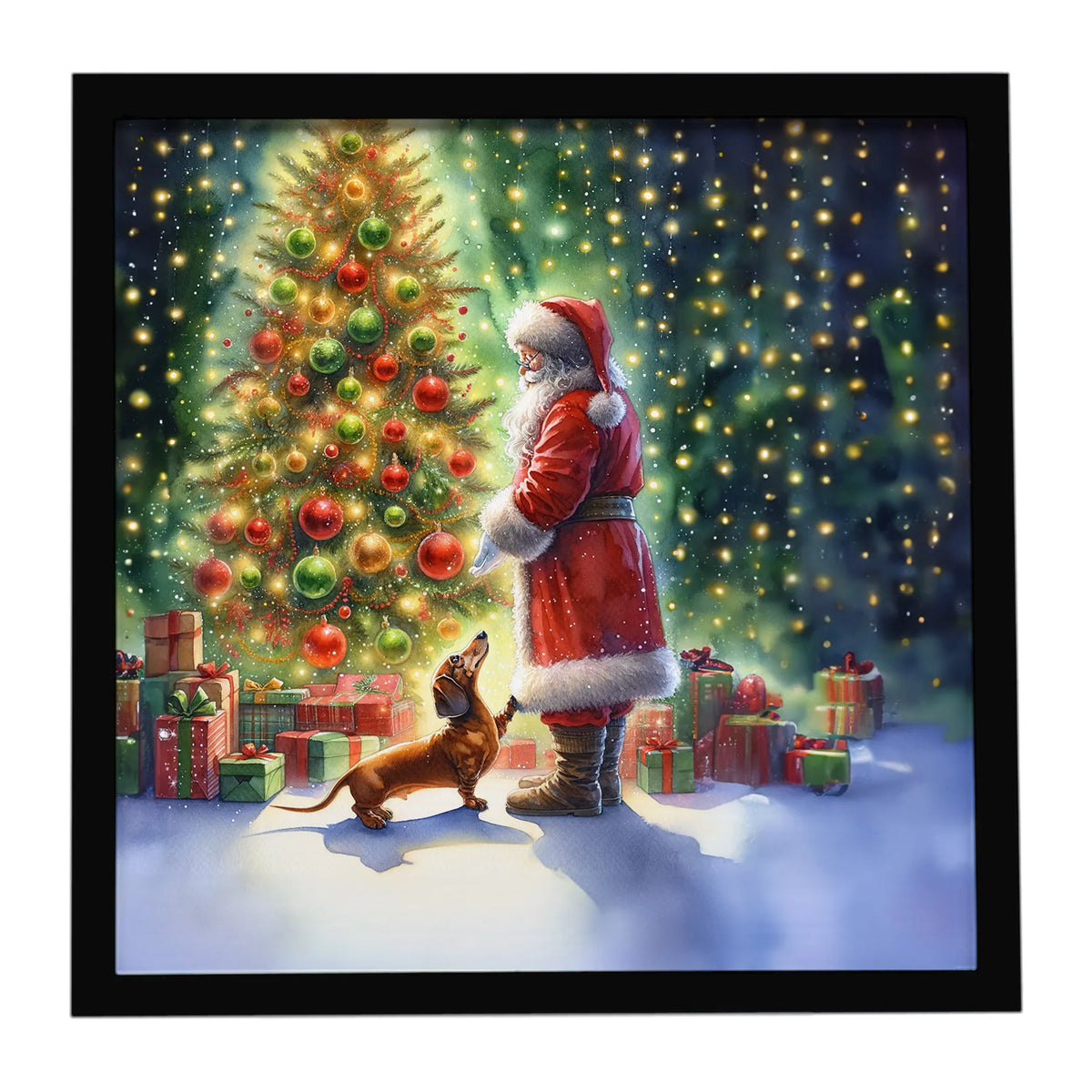 Airedale Terrier and Santa Claus Framed Metal Print - Size: 8X8 | Pack Of: 1 | Collection name: Moments with santa