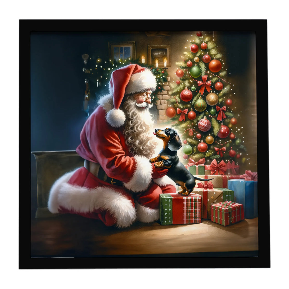 Airedale Terrier and Santa Claus Framed Metal Print - Size: 8X8 | Pack Of: 1 | Collection name: Moments with santa