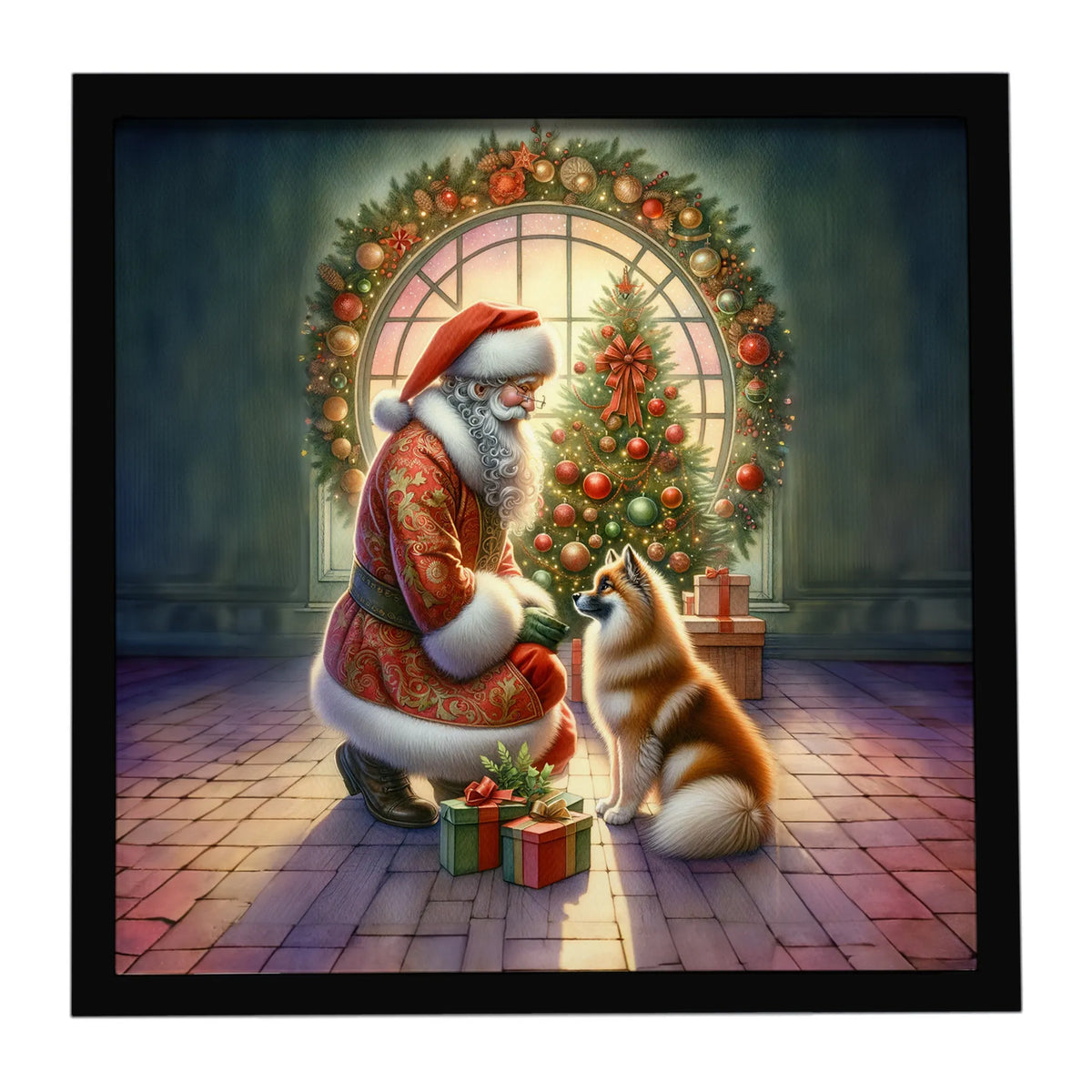 Airedale Terrier and Santa Claus Framed Metal Print - Size: 8X8 | Pack Of: 1 | Collection name: Moments with santa
