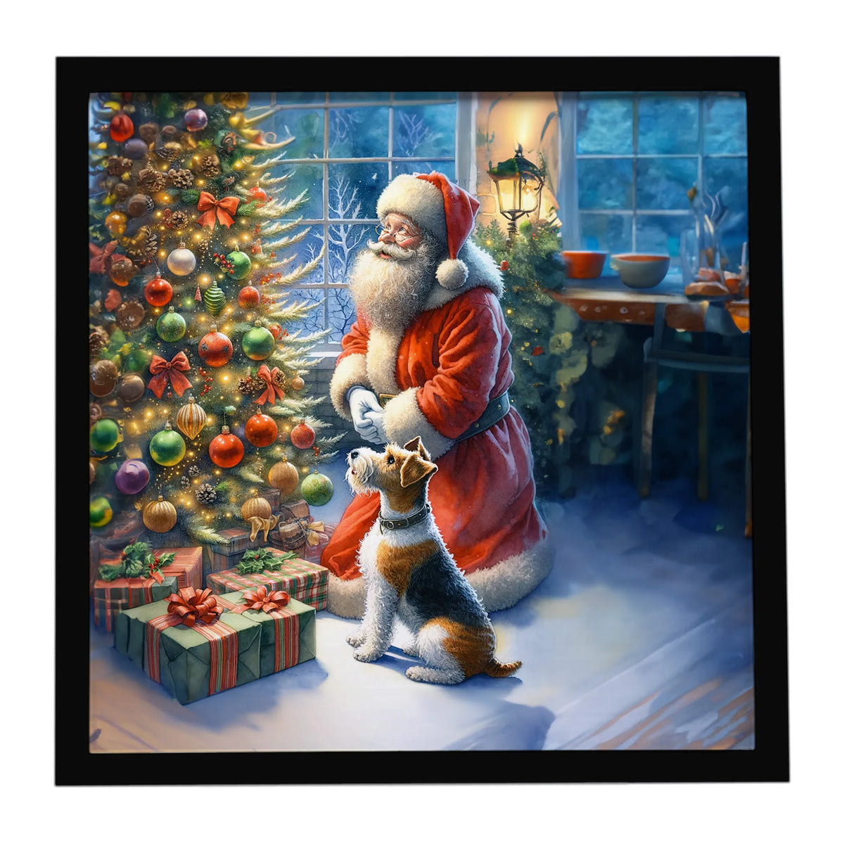 Airedale Terrier and Santa Claus Framed Metal Print - Size: 8X8 | Pack Of: 1 | Collection name: Moments with santa