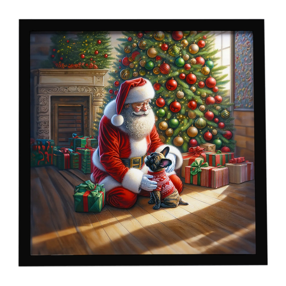 Airedale Terrier and Santa Claus Framed Metal Print - Size: 8X8 | Pack Of: 1 | Collection name: Moments with santa