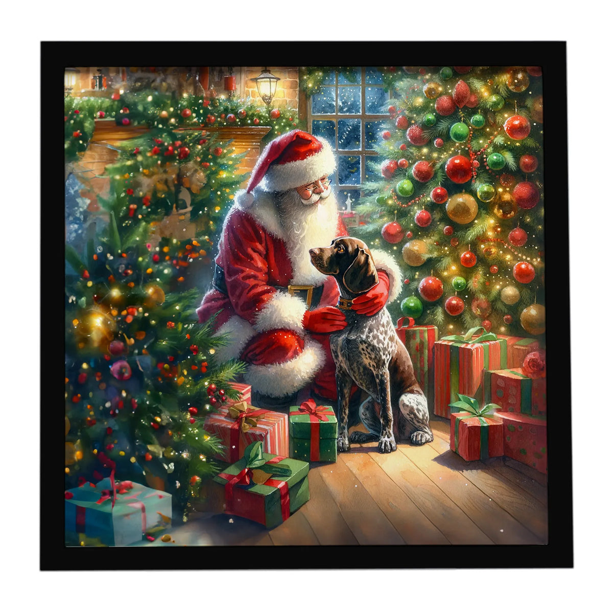 Airedale Terrier and Santa Claus Framed Metal Print - Size: 8X8 | Pack Of: 1 | Collection name: Moments with santa