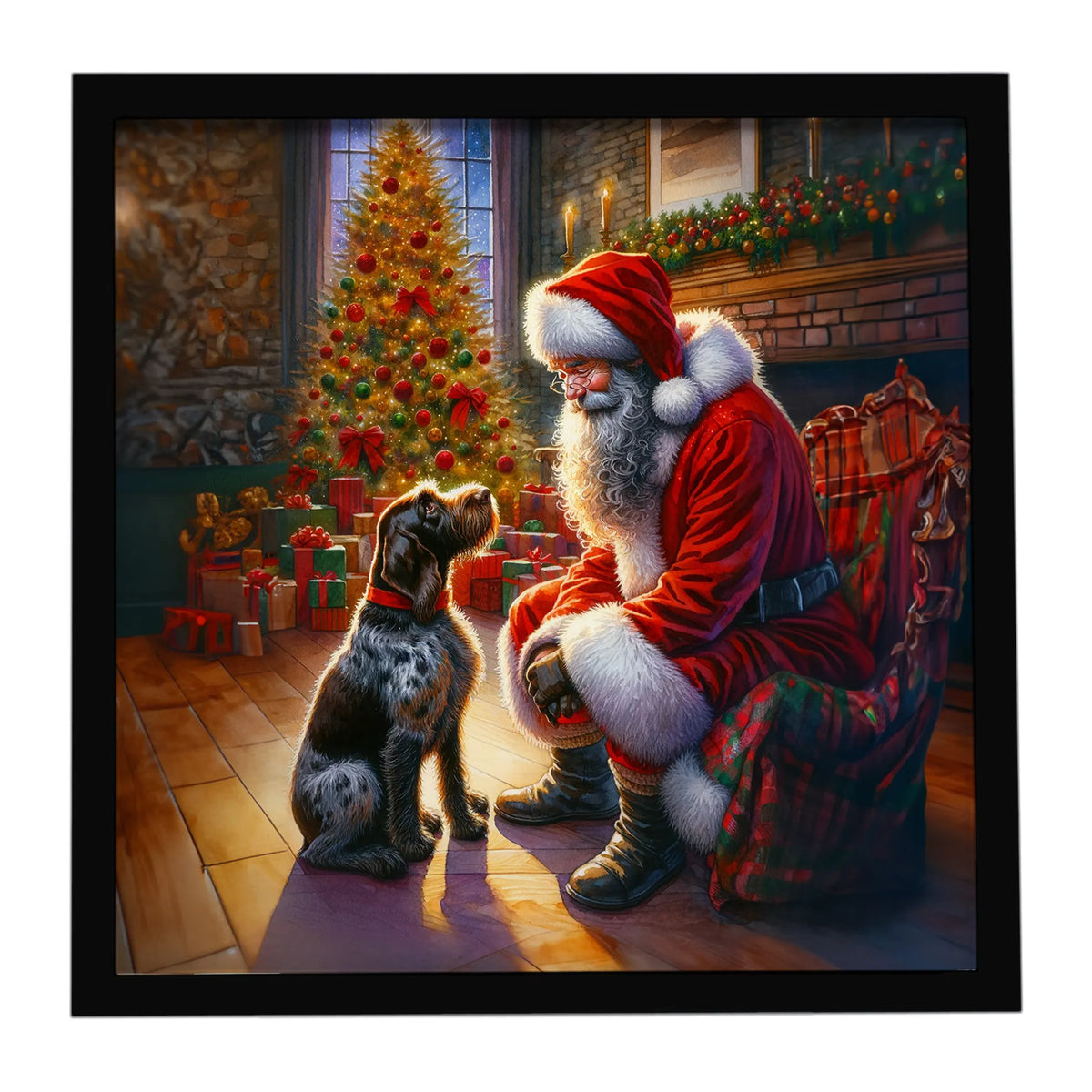 Airedale Terrier and Santa Claus Framed Metal Print - Size: 8X8 | Pack Of: 1 | Collection name: Moments with santa