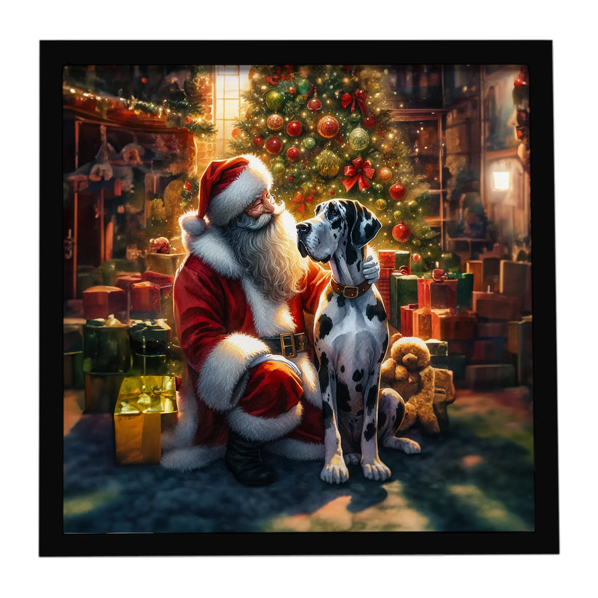 Airedale Terrier and Santa Claus Framed Metal Print - Size: 8X8 | Pack Of: 1 | Collection name: Moments with santa