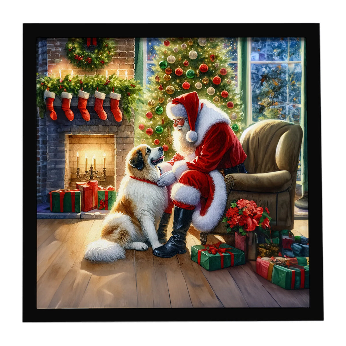 Airedale Terrier and Santa Claus Framed Metal Print - Size: 8X8 | Pack Of: 1 | Collection name: Moments with santa